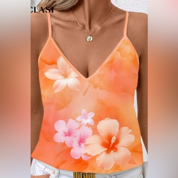 SHEIN Tops - SHEIN Orange and Pink Floral Camisole